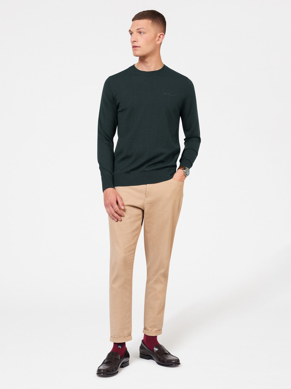 Tricotaje Ben Sherman Signature Merino Crewneck Verzi Inchis | 684-HLVGSX