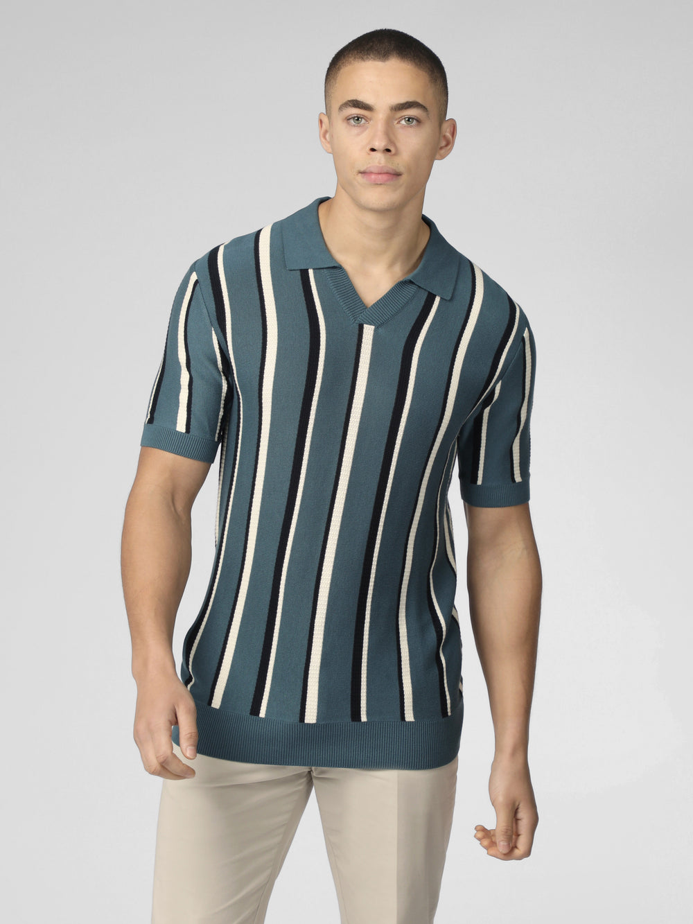 Tricotaje Ben Sherman Signature Vertical Stripe Open Neck Polo Turcoaz | 815-PJUCRO