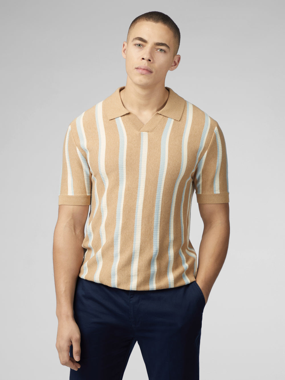 Tricotaje Ben Sherman Vertical Stripe Open Neck Polo Gri | 594-ZOIJRD