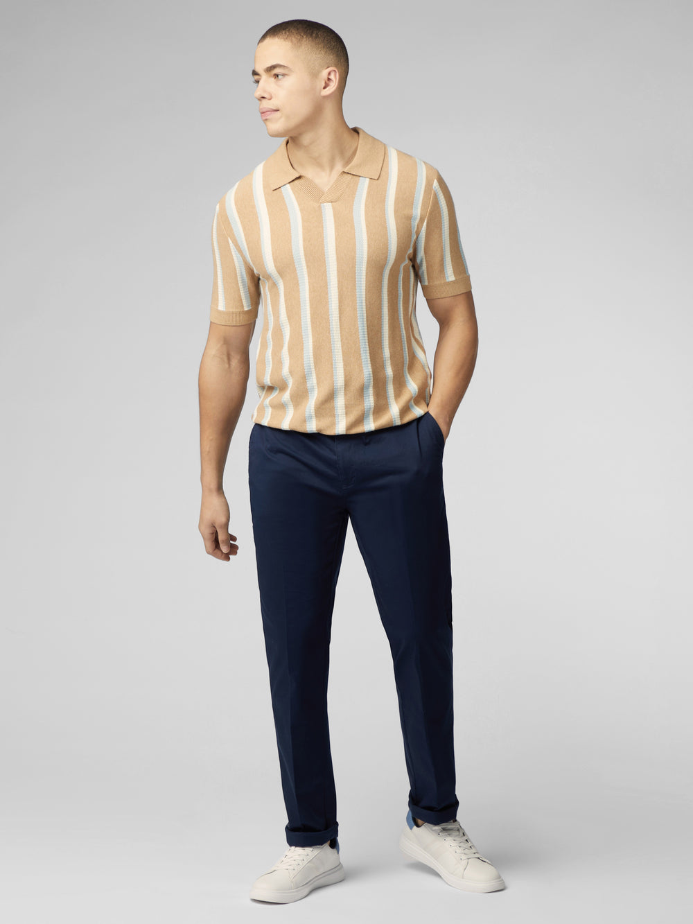 Tricotaje Ben Sherman Vertical Stripe Open Neck Polo Gri | 594-ZOIJRD